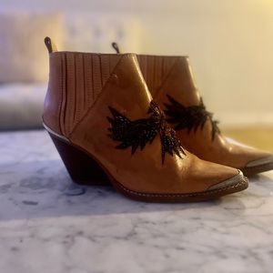 Jeffrey Campbell, Phoenix eagle feathers ankle genuine leather western boots.